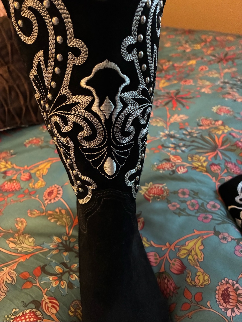 Dolce Vita Black Suede Embellished Western Heeled Boots - Picture 4 of 12